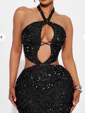 NWT Fashion Nova Black Sequin Backless Cutout Halter Dress